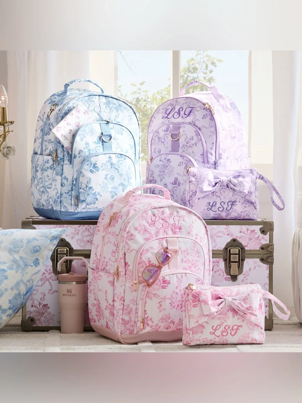 LoveShackFancy Pink Damask Large Backpack & Laptop Case in Floral Pink 💕🌸